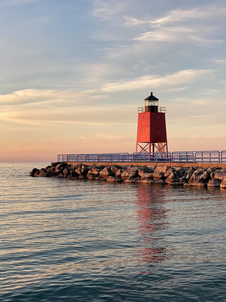 lighthouse, lake, lake michigan, charlevoix, light, nature, water, nautical, navigation
